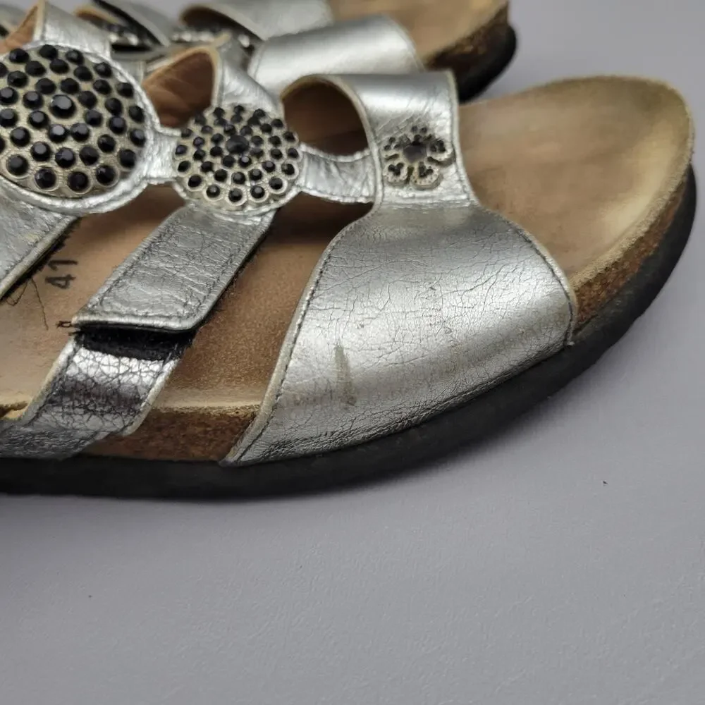 Mephisto Air-Relax Leather Jeweled Wedge Slide Sandals EU 41 / 11